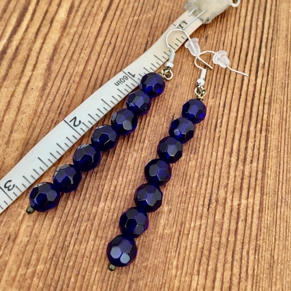 **5 For $20***Midnight Blue Beaded Dangle Earrings, Handmade Ladies Earrings - Picture 2 of 2